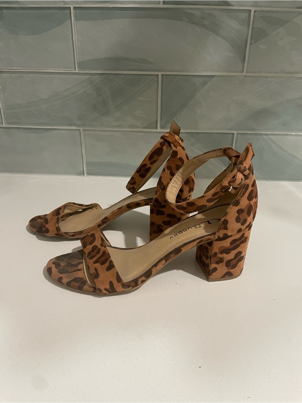 Leopard Print Ankle-Strap Block Heels in Brown